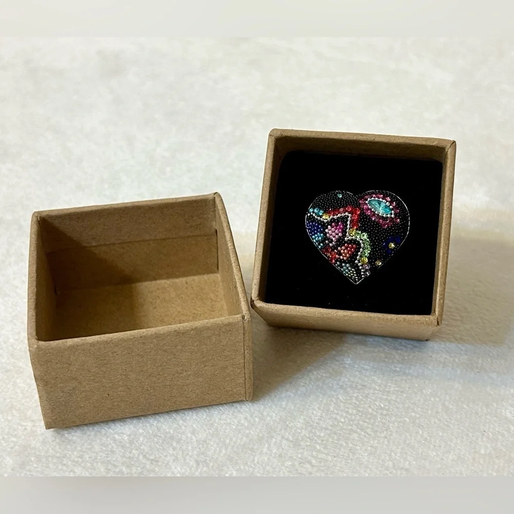 Solid Sterling Silver Micro Mosaic Heart Shaped Ring Size 7 - Picture 2 of 11